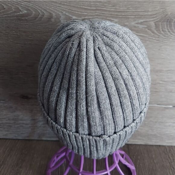 Steve Madden Light Grey Glitter Ribbed Knit Winter Hat For Women - Picture 2 of 4